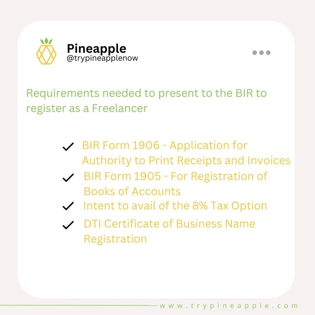requirements needed to register as a freelancer to BIR