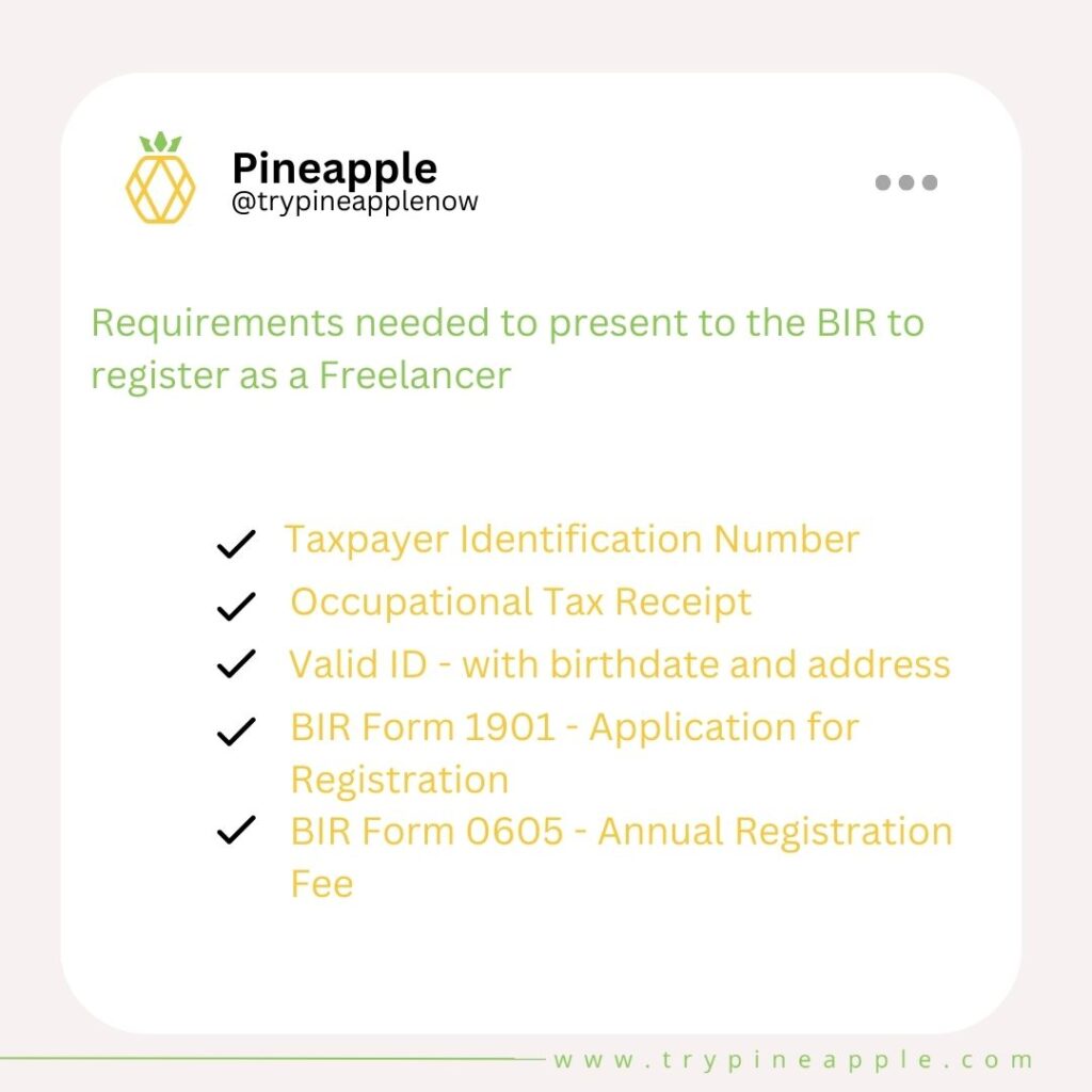 requirements needed to register as a freelancer to BIR