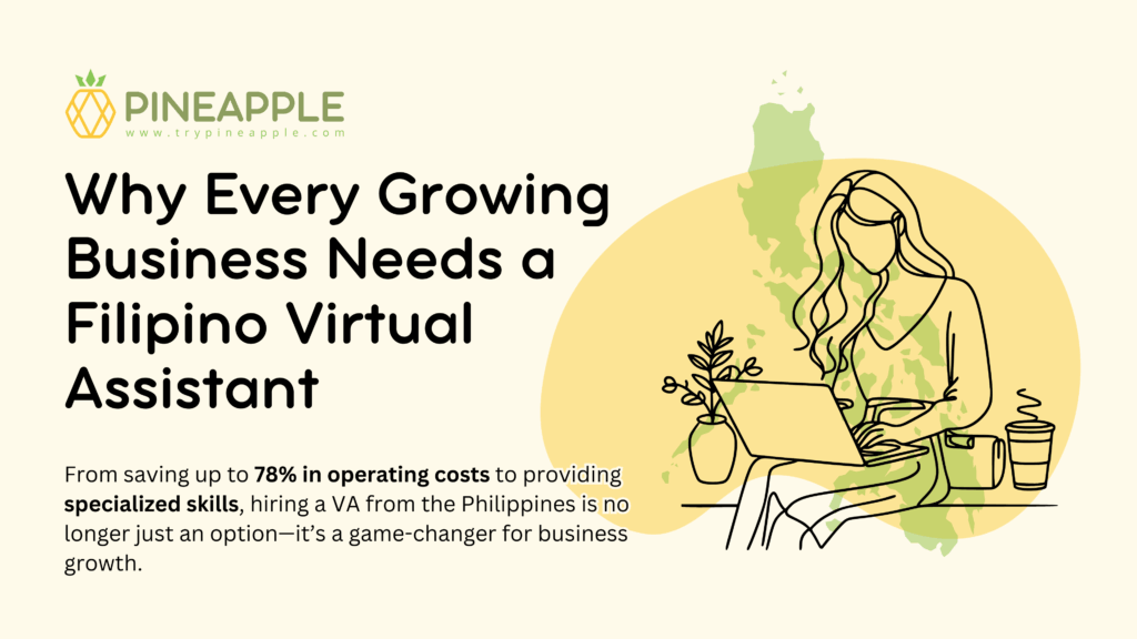 Infographic showing why businesses should hire a Filipino virtual assistant , highlighting cost savings, and specialized skills.