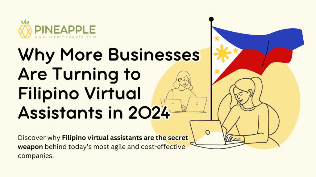 Infographic highlighting the top benefits of hiring a Filipino virtual assistant in 2024, including cost savings, 24/7 support, administrative help, content creation, and flexible remote work solutions.