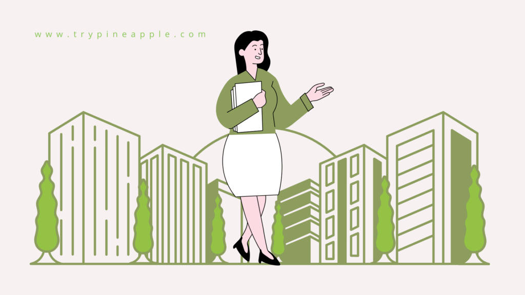 Illustration of a virtual assistant working on real estate tasks, surrounded by property icons and a checklist, symbolizing essential responsibilities in the real estate industry.