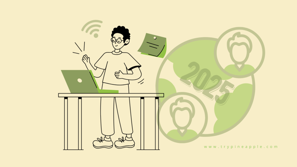 Cover graphic for blog titled 'Top Remote Jobs for 2025,' featuring a modern workspace with a laptop, coffee cup, and plant, symbolizing remote work opportunities.