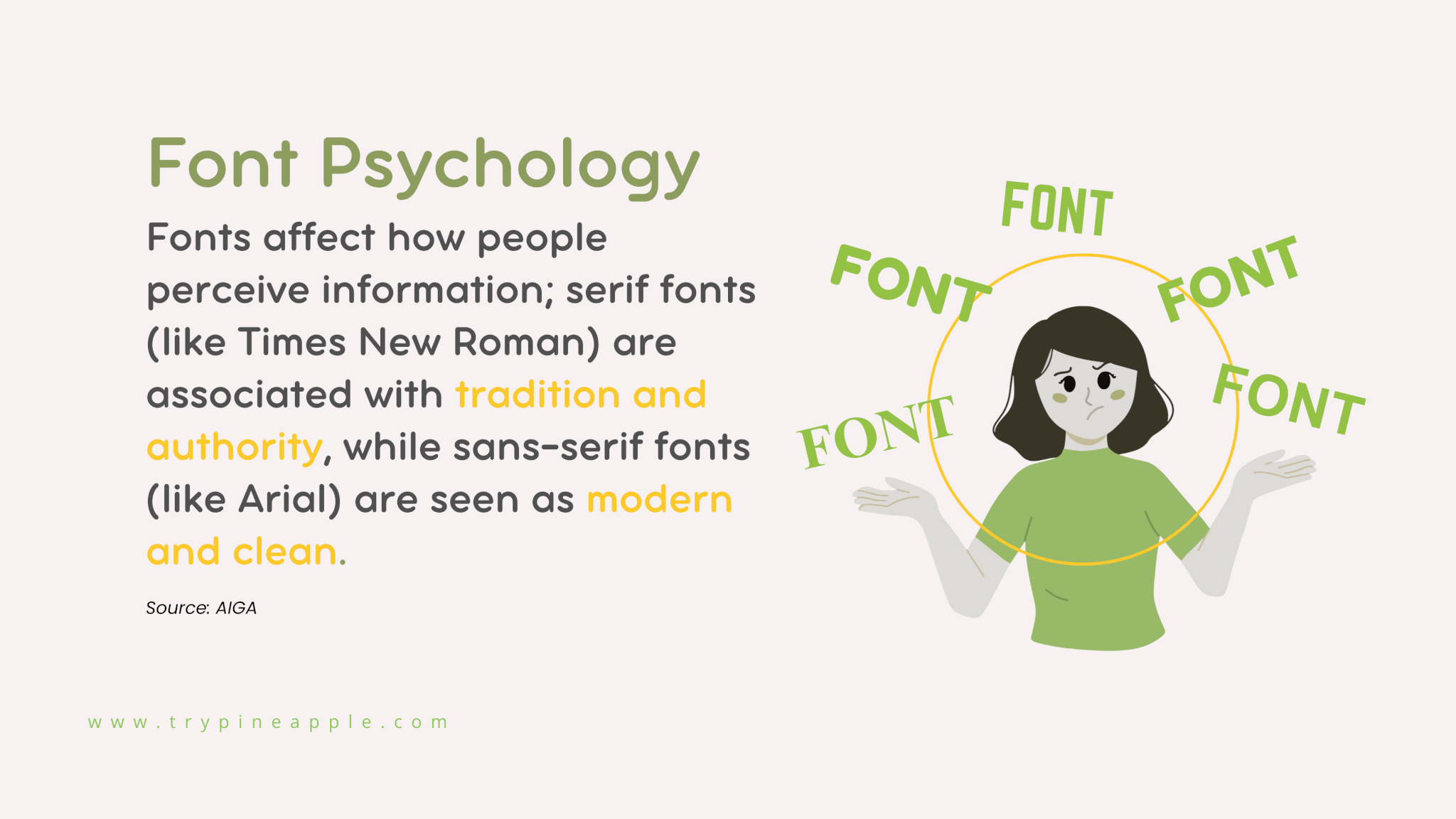 Comparison of font psychology: Serif fonts like Times New Roman convey tradition and authority, while sans-serif fonts like Arial appear modern and clean. Source: AIGA.