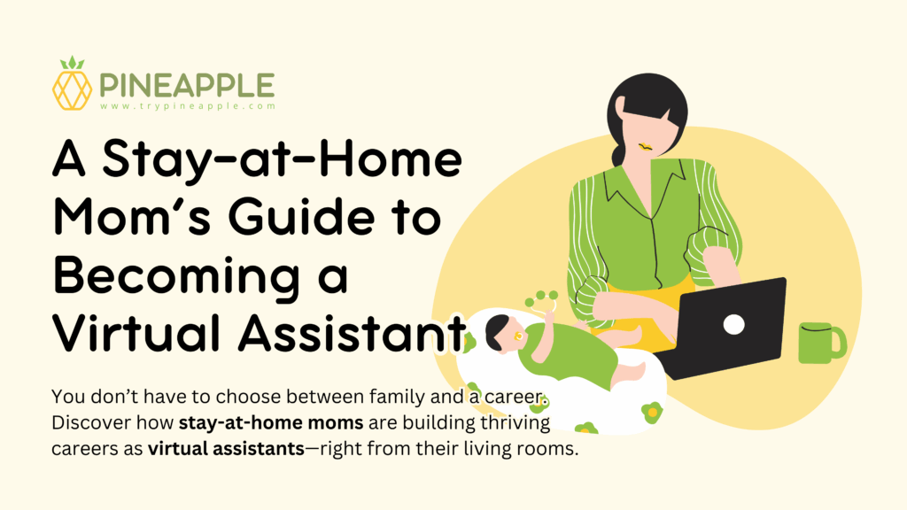 Virtual assistant mom working remotely while balancing family life and career tasks from home