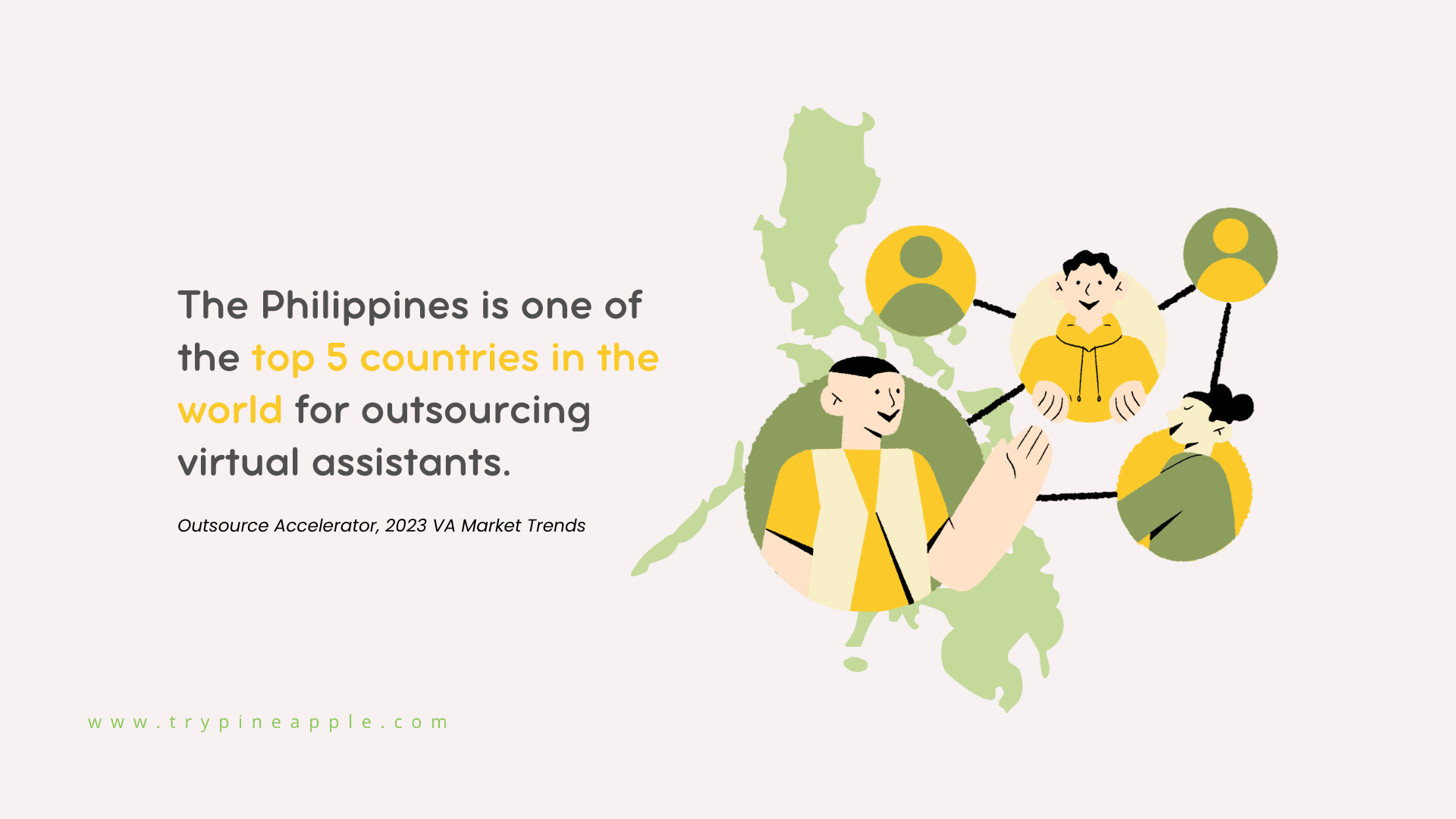 Infographic showing the Philippines as one of the top 5 countries for outsourcing virtual assistants in 2023