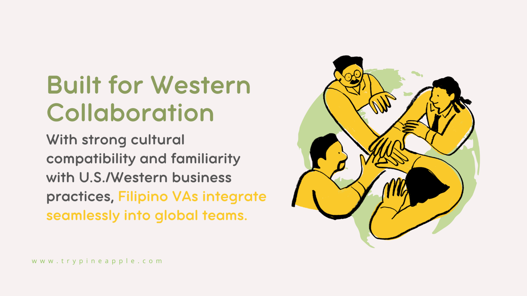 Infographic showing how Filipino virtual assistants offer cost-effective support and seamless collaboration with Western real estate businesses, impacting virtual real estate assistant pricing.