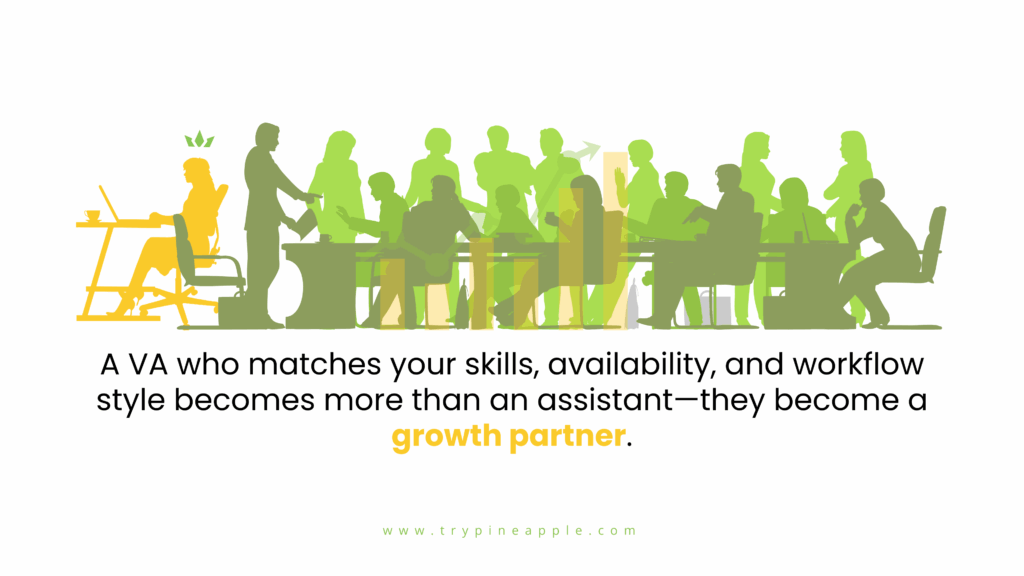 Virtual assistant who aligns with your skills, availability, and workflow becomes a true growth partner.