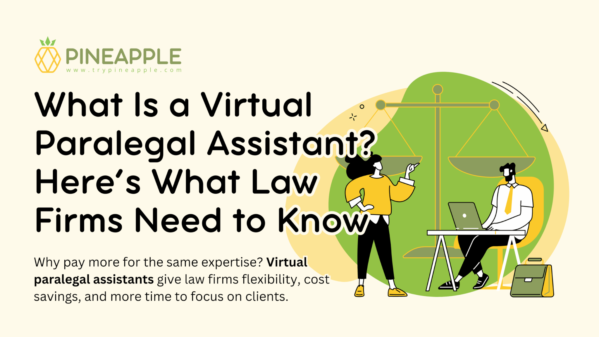 Cover graphic for blog post explaining what a virtual paralegal assistant is and how law firms and solo attorneys benefit from flexible, cost-effective legal support.